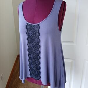 Venus Purple Sleeveless Tank Top T-shirt M/L black lace asymmetrical flowy